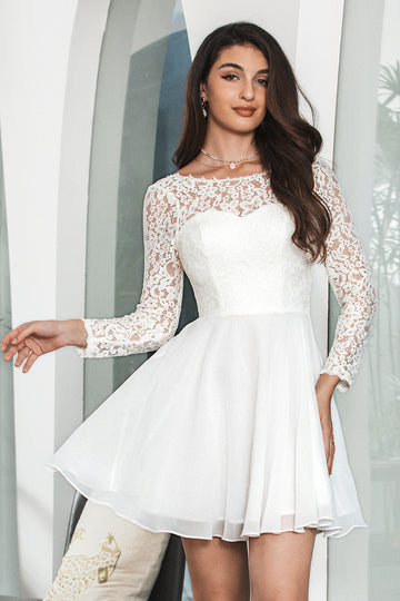 Cute White Bateau Long Sleeves Backless Short Graduation Dress